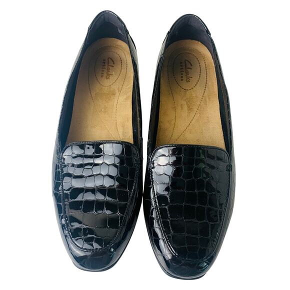 Clarks Artisan Keesha Luca Black Patent Leather Croc Loafers Size 10 Comfort - Picture 1 of 11